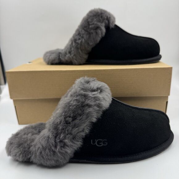 Ugg Australia Women’s Scuffette II Slippers – Suede Black/Grey – Size 8 New - Picture 3 of 16